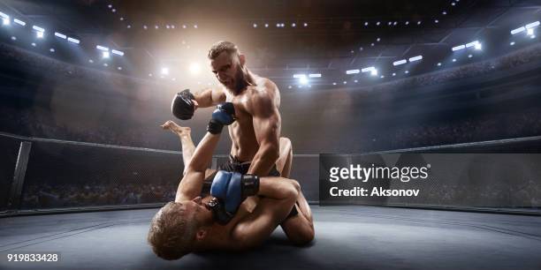 mma-kämpfer in professioneller boxring - free fight stock-fotos und bilder