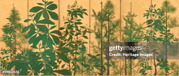 Trees. A six-section folding screens, Mid of 17th cen. Found in the collection of Freer Gallery of Art, Washington, D.C..