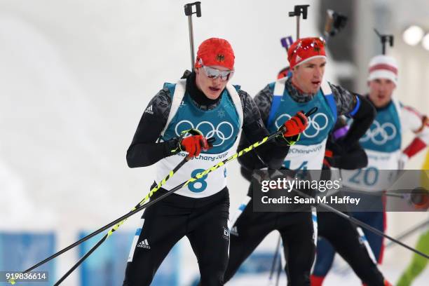 Benedikt Doll of Germany competes during the Men's 15km Mass Start Biathlon on day nine of the PyeongChang 2018 Winter Olympic Games at Alpensia...