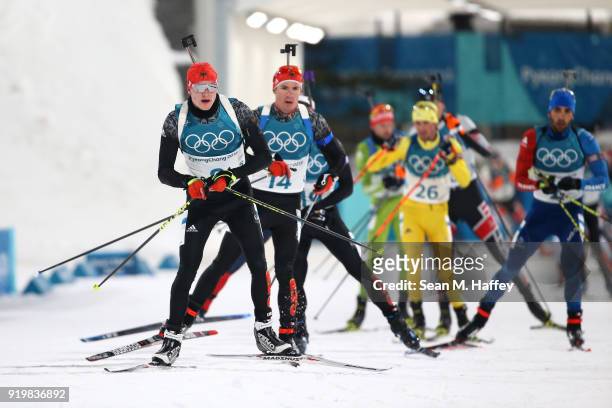 Benedikt Doll of Germany competes during the Men's 15km Mass Start Biathlon on day nine of the PyeongChang 2018 Winter Olympic Games at Alpensia...