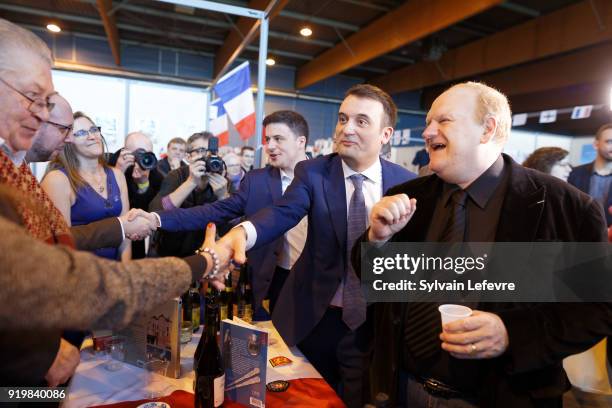 French far-right new movement "Les Patriotes" leader Florian Philippot visits stands of regional movement delegations during founder congress on...