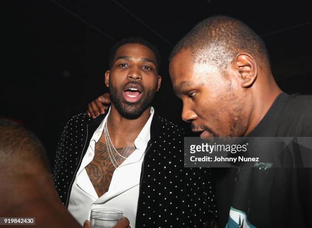 Tristan Thompson and Kevin Durant attends as Remy Martin presents Beats Party on February 17, 2018 in Los Angeles, California.