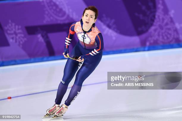 Taiwan's Huang Yu-Ting competes in the women's 500m speed skating event during the Pyeongchang 2018 Winter Olympic Games at the Gangneung Oval in...