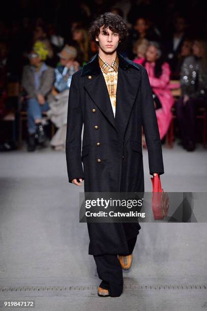 Prince Nikolai Of denmark walks the runway at the Burberry Prorsum Autumn Winter 2018 fashion show during London Fashion Week on February 17, 2018 in...