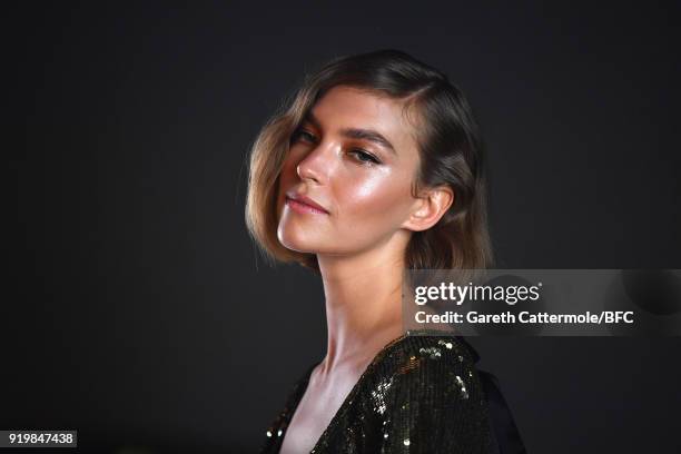 Arizona Muse backstage ahead of the Temperley London show during London Fashion Week February 2018 at on February 18, 2018 in London, England.