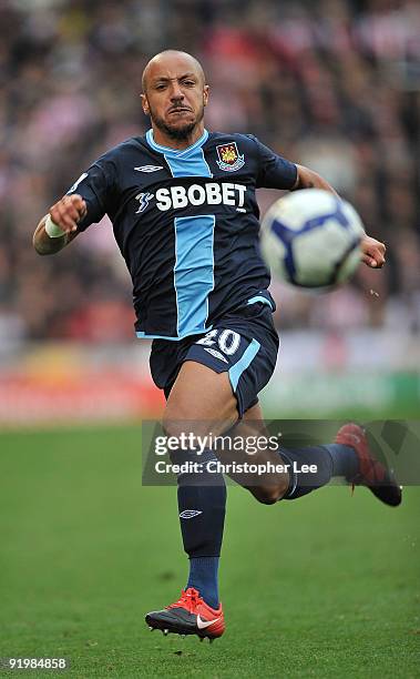 Julien Faubert of West Ham United in action during the Barclays Premier League match between Stoke City and West Ham United at the Britannia Stadium...