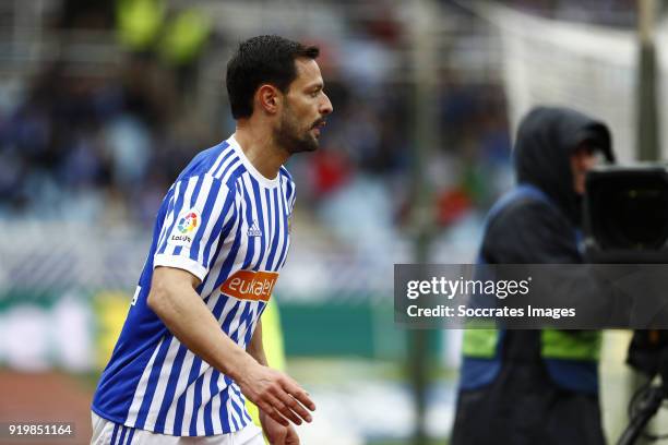 David Concha of Real Sociedad during the La Liga Santander match between Real Sociedad v Levante at the Estadio Anoeta on February 18, 2018 in San...