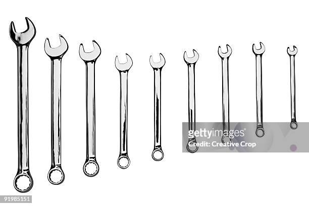 nine spanners / wrenches - hand tool foto e immagini stock