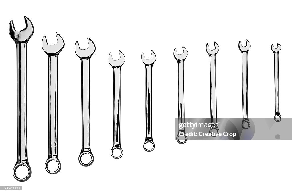 Nine spanners / wrenches