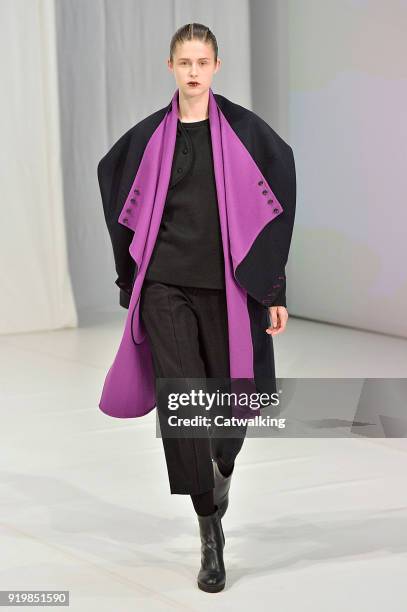 Model walks the runway at the Chalayan Autumn Winter 2018 fashion show during London Fashion Week on February 17, 2018 in London, United Kingdom.