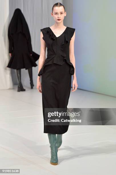 Model walks the runway at the Chalayan Autumn Winter 2018 fashion show during London Fashion Week on February 17, 2018 in London, United Kingdom.