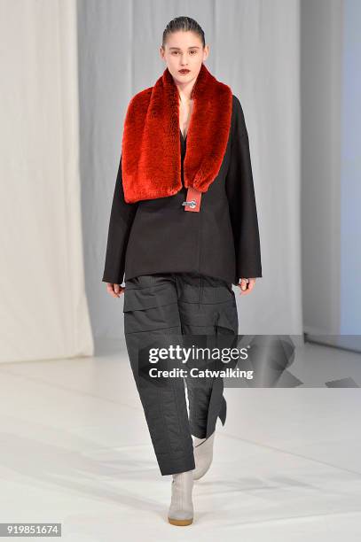 Model walks the runway at the Chalayan Autumn Winter 2018 fashion show during London Fashion Week on February 17, 2018 in London, United Kingdom.