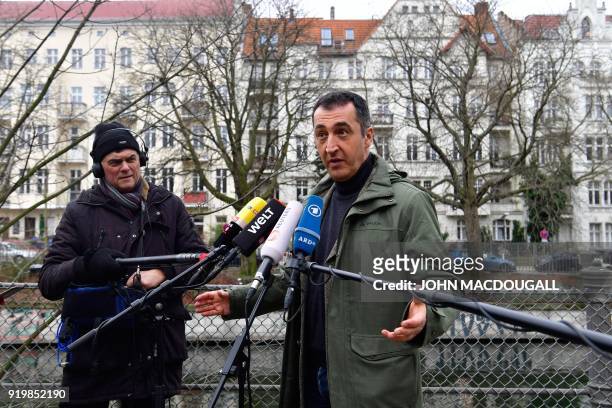 Cem Ozdemir , politician of Germany's ecologist Greens party, gives a statement on February 18, 2018 in Berlin's Kreuzberg district to comment on an...
