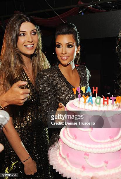 Brittny Gastineau and Kim Kardashian attend TAO Nightclub at the Venetian on October 16, 2009 in Las Vegas, Nevada.