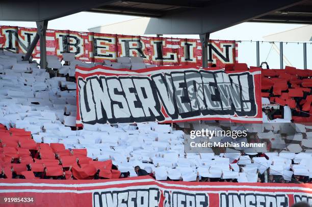 Union Berlin fan choreography before the second Bundesliga game between Eintracht Braunschweig and Union Berlin at Eintracht-Stadion on February 18,...