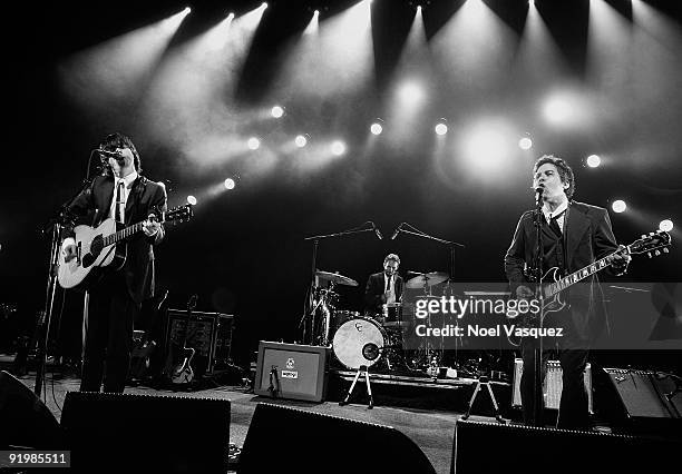 Conor Oberst and M Ward of Monsters of Folk perform at The Greek Theatre on October 18, 2009 in Los Angeles, California.