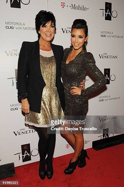 Kris Kardashian and Kim Kardashian arrives at TAO Nightclub at the Venetian on October 16, 2009 in Las Vegas, Nevada.