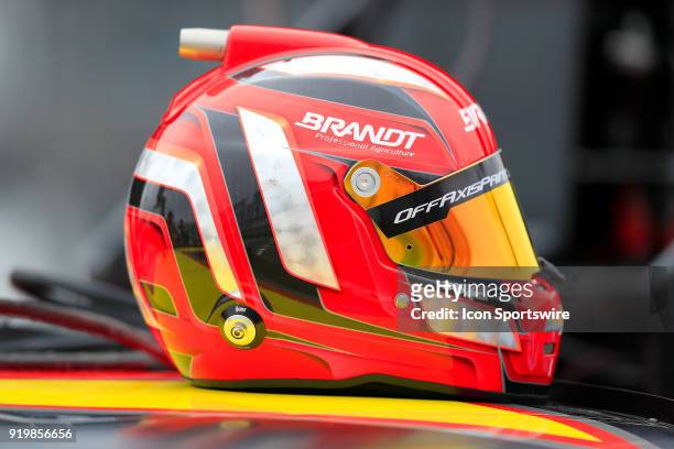 The helmet of Justin Allgaier, JR Motorsports, BRANDT Professional Agriculture Chevrolet Camaro during qualifying for the POWERSHARES QQQ 300 NASCAR...
