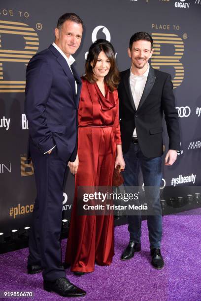 Iris Berben, her boyfriend Heiko Kiesow and her son Oliver Berben attend the PLACE TO B Party on February 17, 2018 in Berlin, Germany.