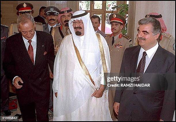 Saudi Crown Prince Abdallah Ibn Abdel Aziz arrives 27 June at the residence of Lebanese House Speaker Nabih Berri and Lebanese Prime Minister Rafic...