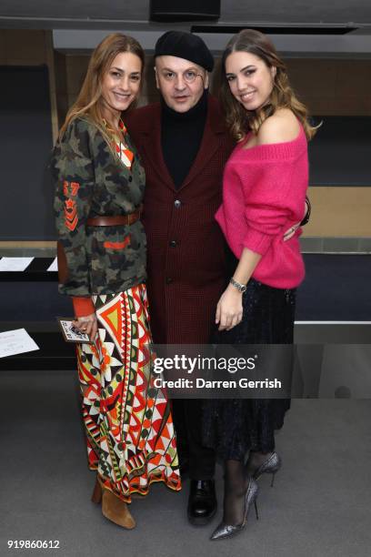 Yasmin Le Bon, Sascha Lilic and Amber Le Bon attend the Temperley London show during London Fashion Week February 2018 at on February 18, 2018 in...