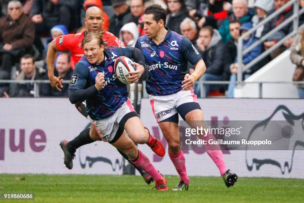 Charl McLeod of Stade Francais during the Top 14 match between Toulon and Stade Francais at Felix Mayol Stadium on February 17, 2018 in Toulon,...