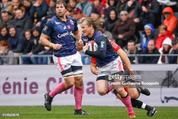 Charl McLeod of Stade Francais during the Top 14 match between Toulon and Stade Francais at Felix Mayol Stadium on February 17, 2018 in Toulon,...