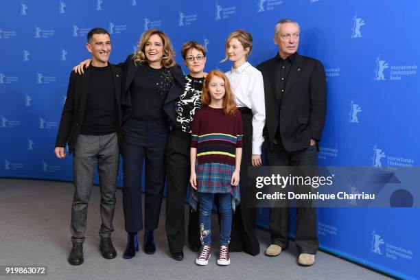 Michele Carboni, Valeria Golino, Laura Bispuri, Sara Casu, Alba Rohrwacher and Udo Kier pose at the 'Daughter of Mine' photo call during the 68th...