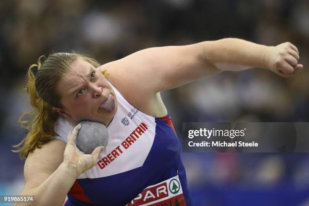 Sophie McKinna of Great Yarmouth and District AC in the women's shot put final during day two of the SPAR British Athletics Indoor Championships at...