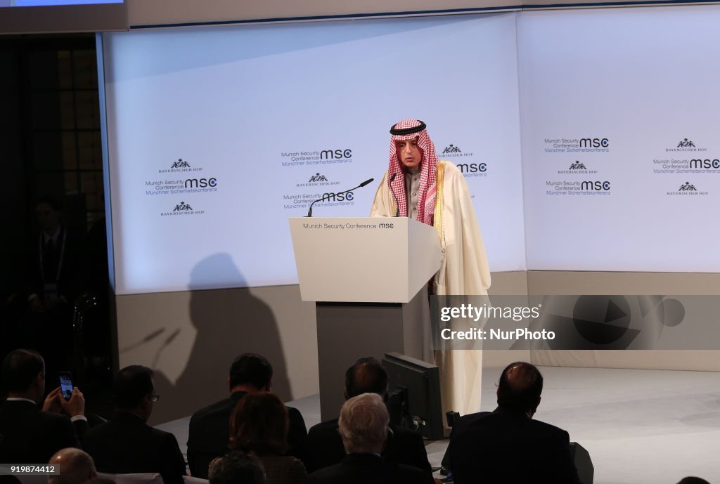 Saudi Arabia's foreign minister Adel bin Ahmed Al-Jubeir speaks at the Munich Security Conference