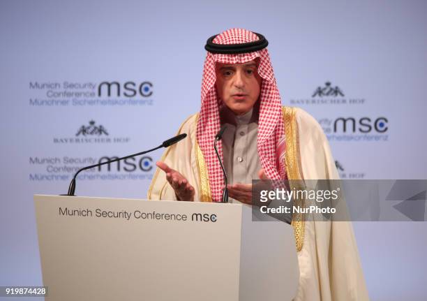 Saudi Arabia's foreign minister Adel bin Ahmed Al-Jubeir spoke at the Munich Security Conference, in Munich, Germany, on 18 February 2018. The MSC...