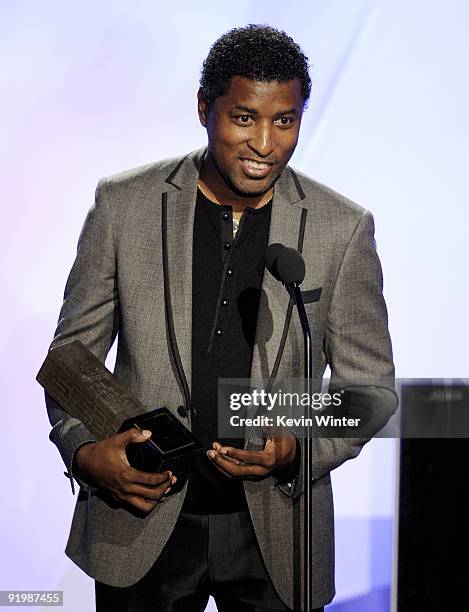 Producer Kenneth "Babyface" Edmonds receives an award at the first annual "Noble Awards" at the Beverly Hilton Hotel on October 18, 2009 in Beverly...