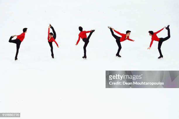 Vincent Zhou of the United States competes during the Men's Single Free Program on day eight of the PyeongChang 2018 Winter Olympic Games at...