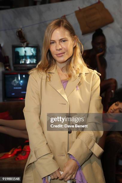 Jessie Bush attends the Malone Souliers AW18 Presentation during London Fashion Week February 2018 at 12 Hay Hill on February 18, 2018 in London,...