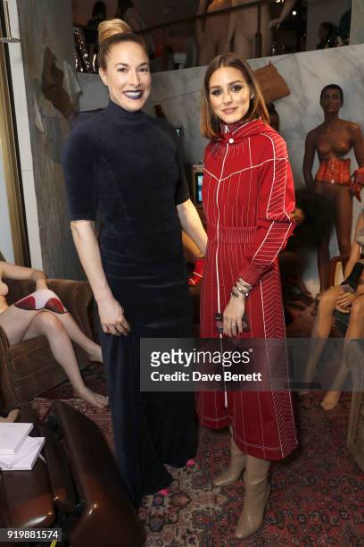 Mary Alice Malone and Olivia Palermo attend the Malone Souliers AW18 Presentation during London Fashion Week February 2018 at 12 Hay Hill on February...
