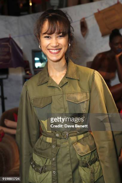 Fenn O'Meally attends the Malone Souliers AW18 Presentation during London Fashion Week February 2018 at 12 Hay Hill on February 18, 2018 in London,...
