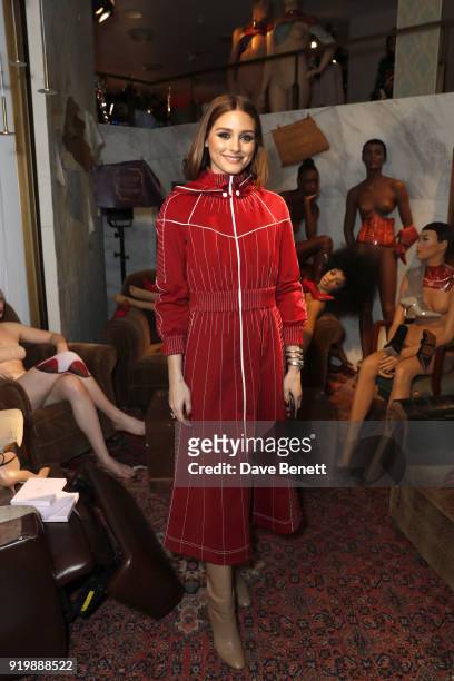 Olivia Palermo attends the Malone Souliers AW18 Presentation during London Fashion Week February 2018 at 12 Hay Hill on February 18, 2018 in London,...