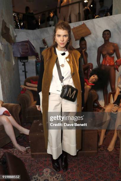 Monica Ainley attends the Malone Souliers AW18 Presentation during London Fashion Week February 2018 at 12 Hay Hill on February 18, 2018 in London,...