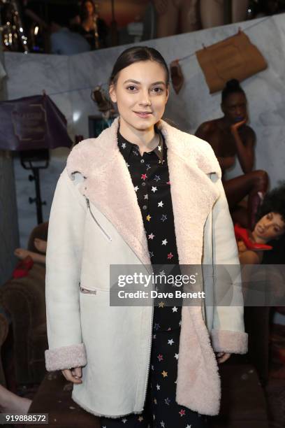 Andreea Cristea attends the Malone Souliers AW18 Presentation during London Fashion Week February 2018 at 12 Hay Hill on February 18, 2018 in London,...