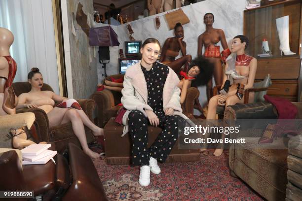 Andreea Cristea attends the Malone Souliers AW18 Presentation during London Fashion Week February 2018 at 12 Hay Hill on February 18, 2018 in London,...