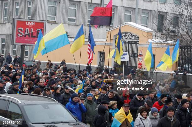 Supporters of former President of Georgia and former Odessa Governor Mikheil Saakashvili attend a march with demand of impeachment of Ukrainian...