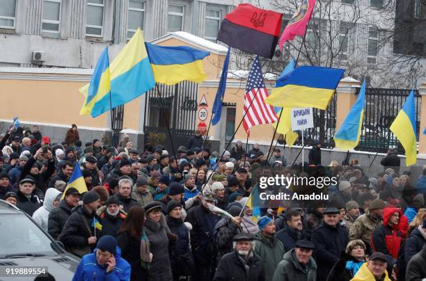 Supporters of former President of Georgia and former Odessa Governor Mikheil Saakashvili attend a march with demand of impeachment of Ukrainian...