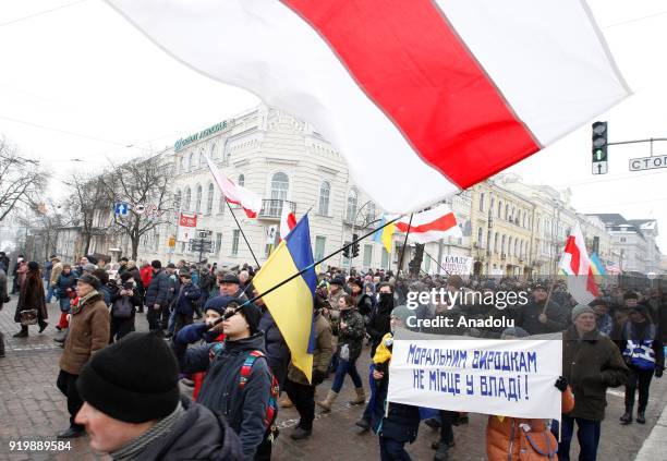 Supporters of former President of Georgia and former Odessa Governor Mikheil Saakashvili attend a march with demand of impeachment of Ukrainian...