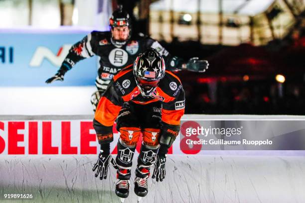 Cameron Naasz during the Red Bull Crashed Ice Marseille 2018 on February 17, 2018 in Marseille, France.
