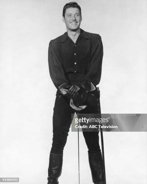 American actor Guy Williams in his role as Don Diego de la Vega, aka Zorro, in the swashbuckling TV series 'Zorro', 1960.