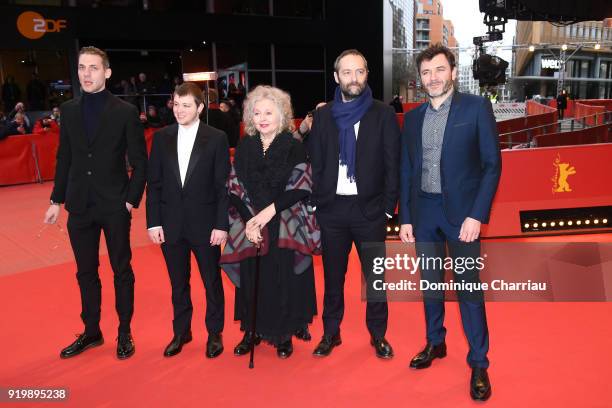 Damien Chapelle, Anthony Bajon, Hanna Schygulla, Cedric Kahn and Alex Brendemuehl attend the 'The Prayer' premiere during the 68th Berlinale...