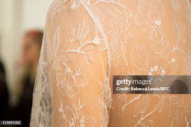 General view of detail backstage ahead of the Preen by Thornton Bregazzi show during London Fashion Week February 2018 at on February 18, 2018 in...