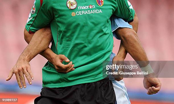 Miguel Angel Britos Bologna FC and Fabio Quagliarella SSC Napoli during the serie A match between SSC Napoli and Bologna FC at Stadio San Paolo on...