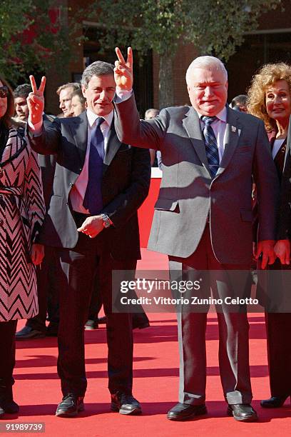 The Nobel Peace Prize Winner Lech Walesa attends the 'Popielusko' Premiere during day 5 of the 4th Rome International Film Festival held at the...