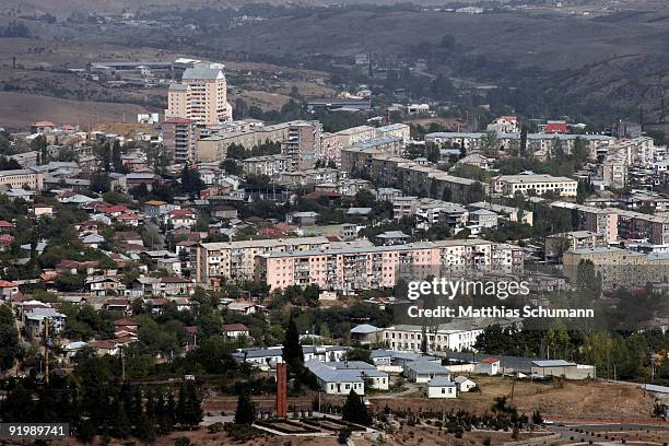 New and old appartment buildings are seen on September 24, 2007 in Stepanakert, Nagorno-Karabakh, Azerbaijan. Stepanakert is the largest city and...